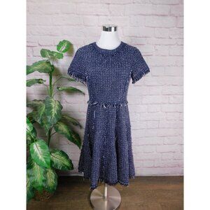 Eliza J Womens Tweed Raw Hem Dress Size 4 Navy Blue